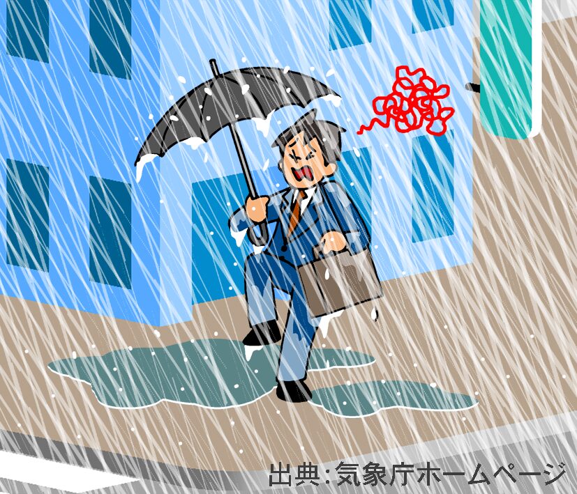 雨_人への影響。傘が役に立たない状況。