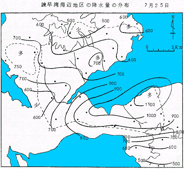 諫早湾周辺地区の降水量の分布