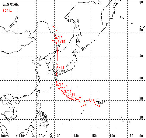 昭和29年台風第12号経路